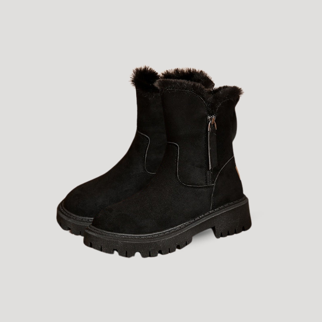 Effortless Black Ankle Boots With Faux Fur Lining 1