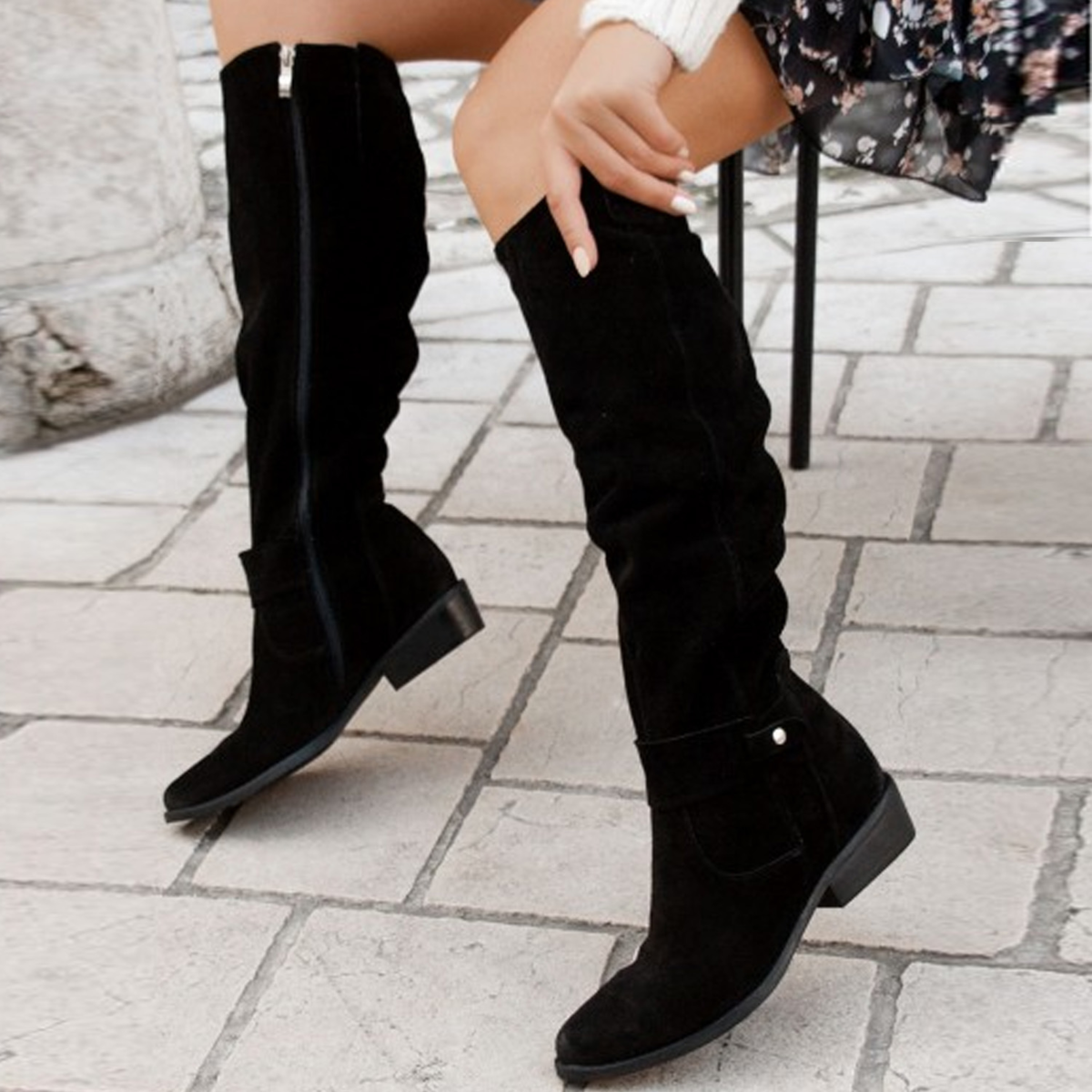 Effortless Black Knee High Boots With Strap Detail 6