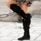 Effortless Black Knee High Boots With Strap Detail 7