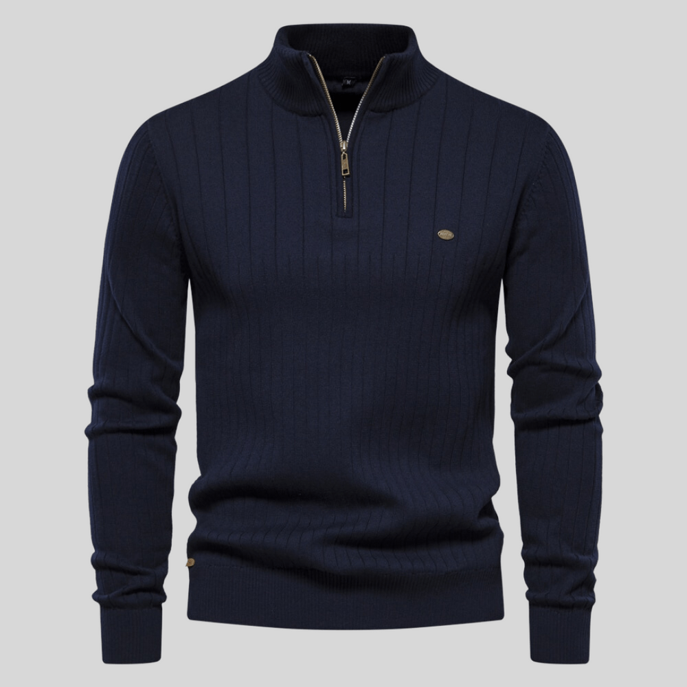 Effortless Half Zip Men's Sweater With Ribbed Detail 0