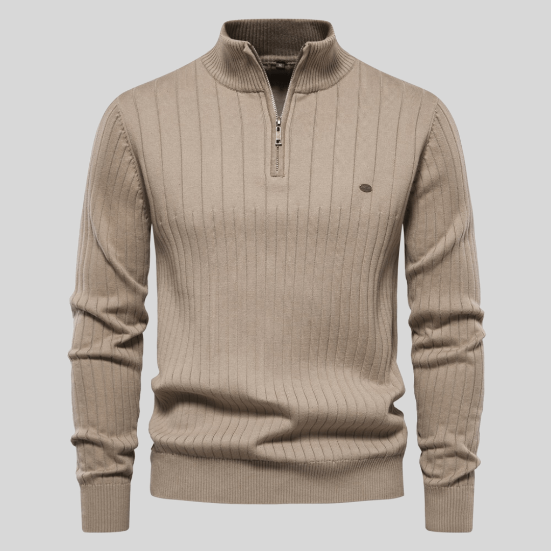 Effortless Half Zip Men's Sweater With Ribbed Detail 4