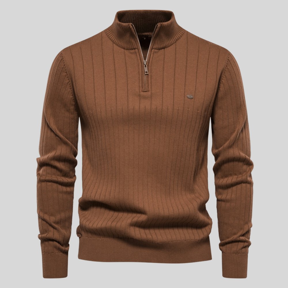 Effortless Half Zip Men's Sweater With Ribbed Detail 5