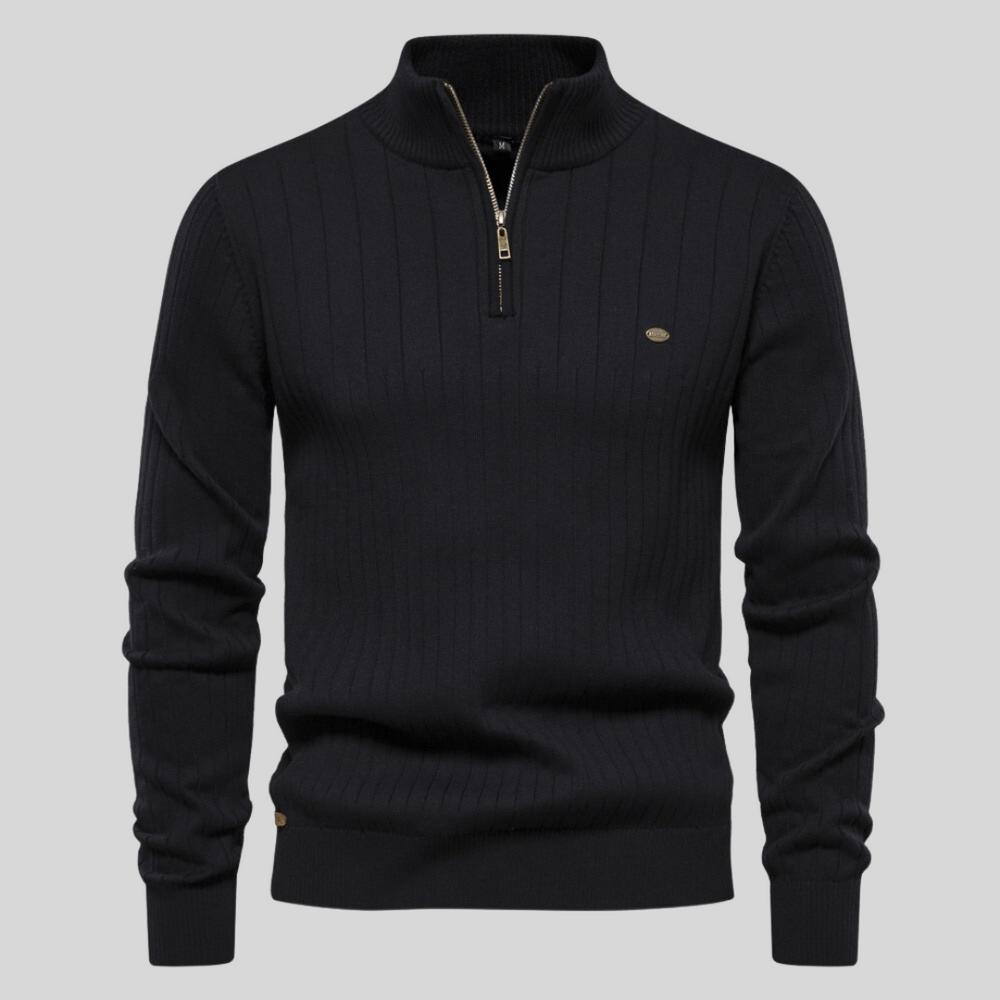 Effortless Half Zip Men's Sweater With Ribbed Detail 6