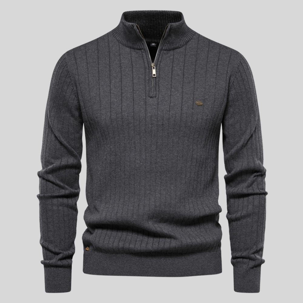 Effortless Half Zip Men's Sweater With Ribbed Detail 7