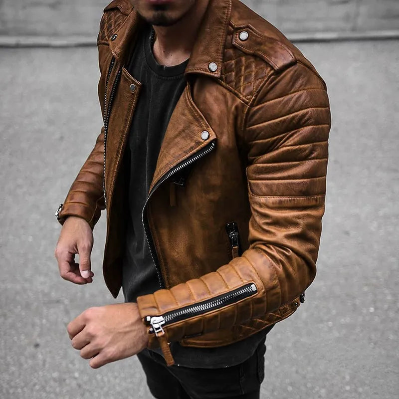 Effortless Leather Biker Jacket With Quilted Design 0