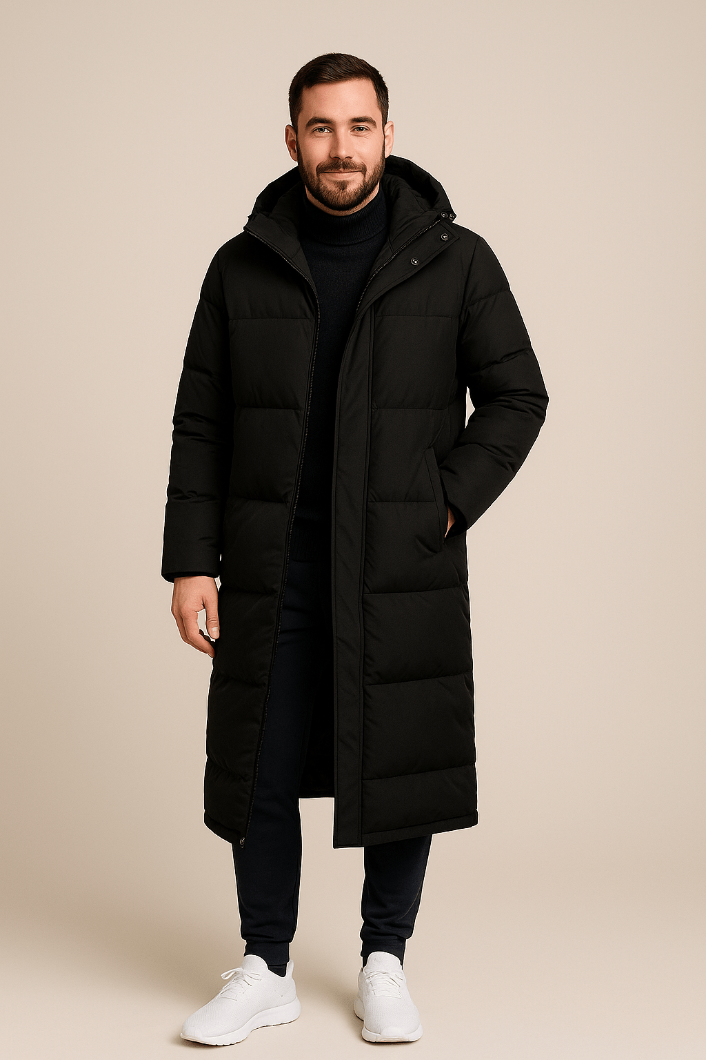 Effortless Long Black Puffer Jacket Women 0