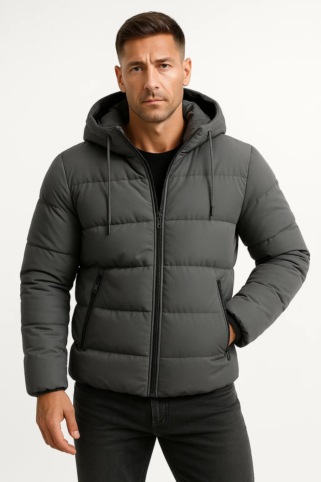 Effortless Men's Puffer Jacket with Hooded Design 0