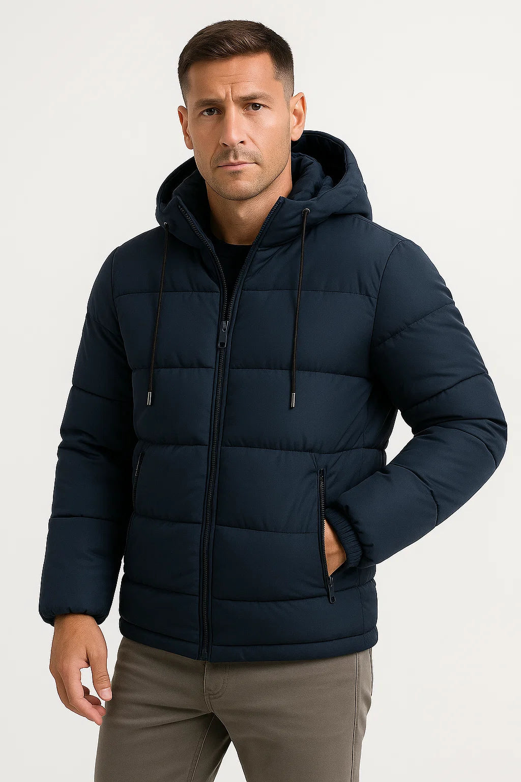 Effortless Men's Puffer Jacket with Hooded Design 3