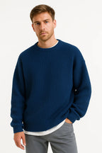 Effortless Men's Sweater, Ribbed Texture, Relaxed Fit 0