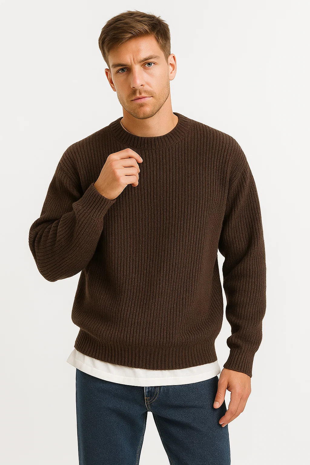 Effortless Men's Sweater, Ribbed Texture, Relaxed Fit 3