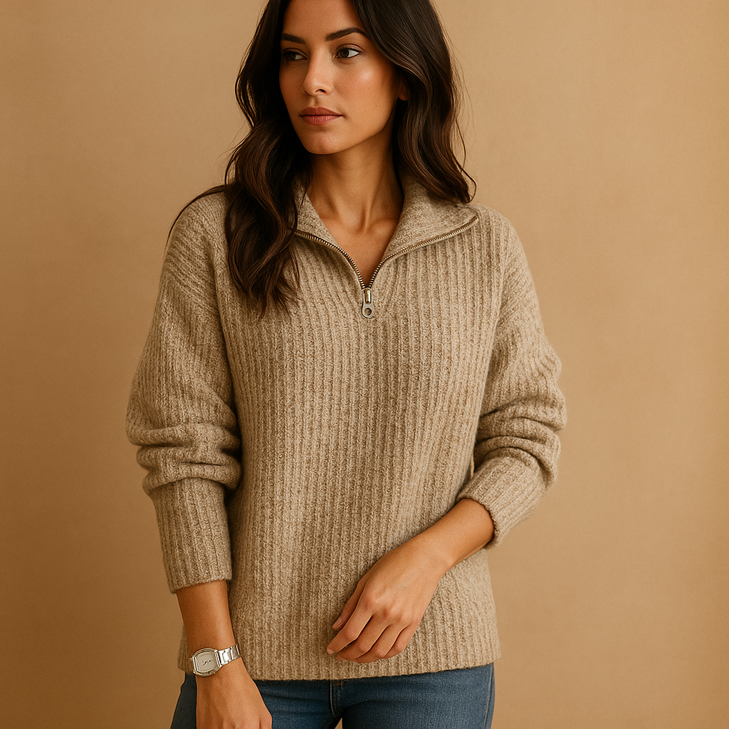 Effortless Women's Jumper With Half-Zip Neckline 0
