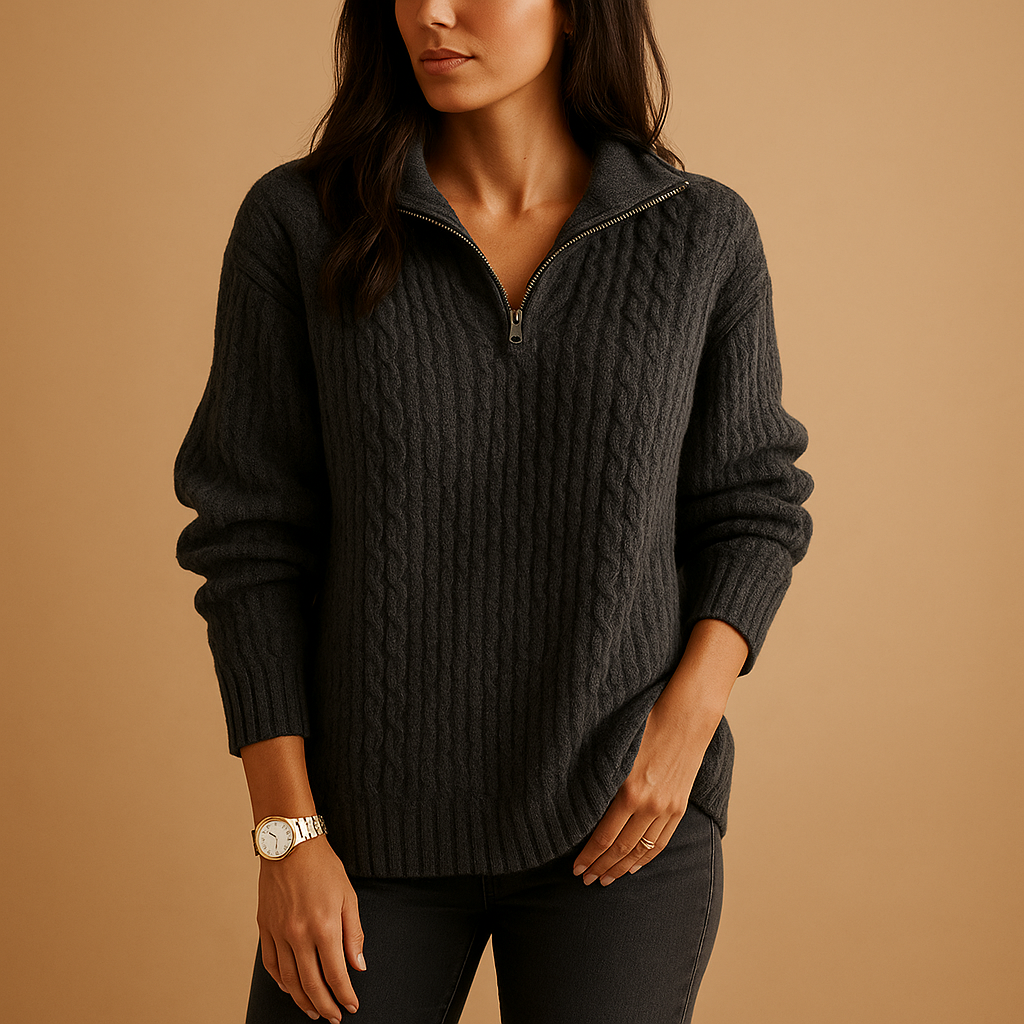Effortless Women's Jumper With Half-Zip Neckline 1