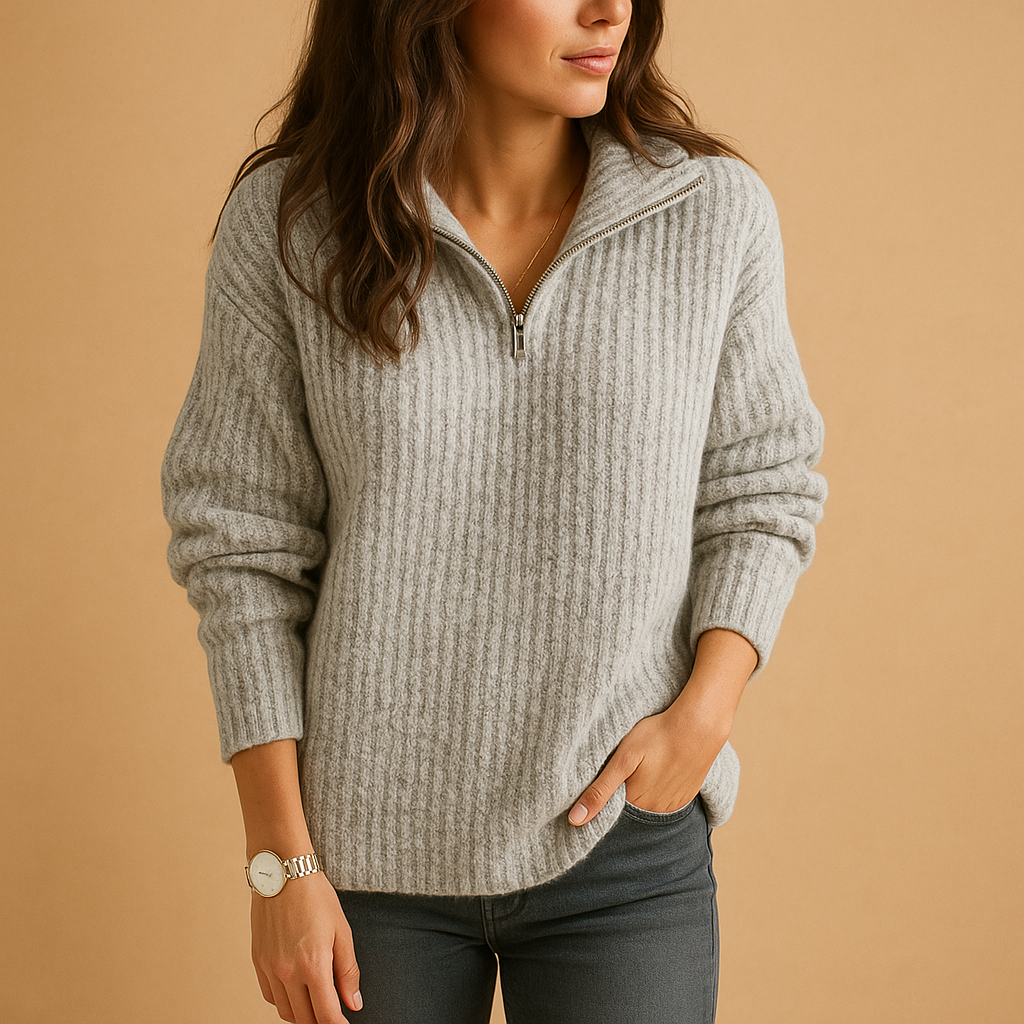 Effortless Women's Jumper With Half-Zip Neckline 2