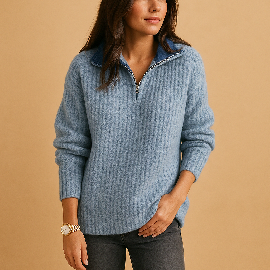 Effortless Women's Jumper With Half-Zip Neckline 3