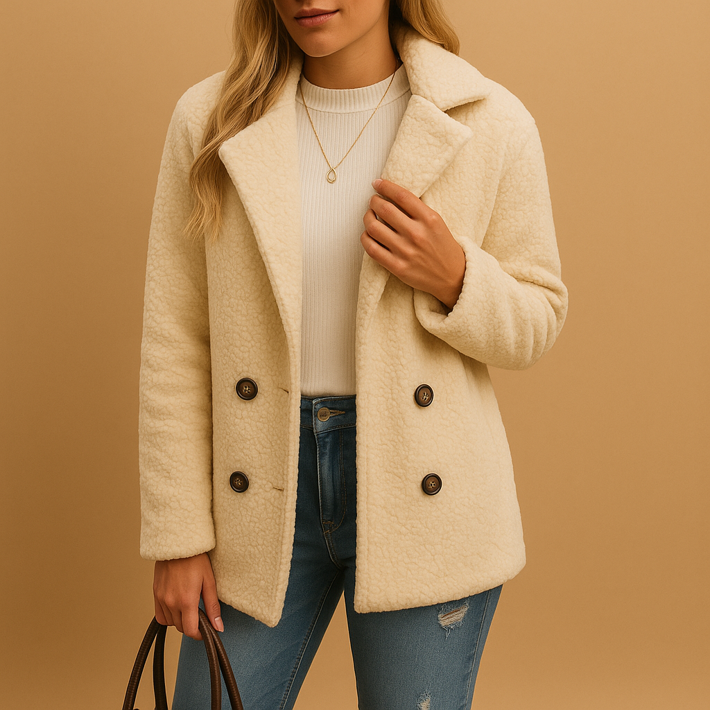 Effortless Women's Teddy Coat With Button Detail 0