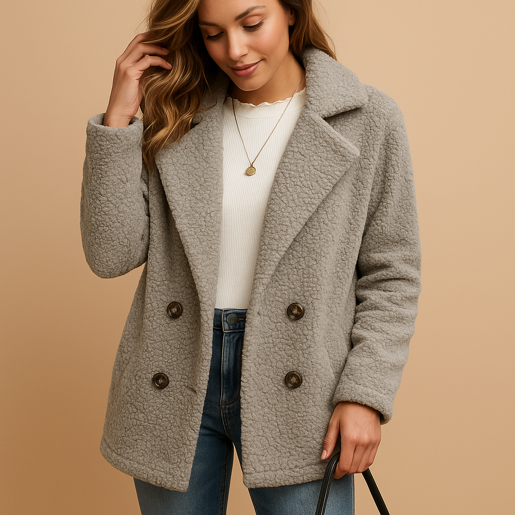 Effortless Women's Teddy Coat With Button Detail 1