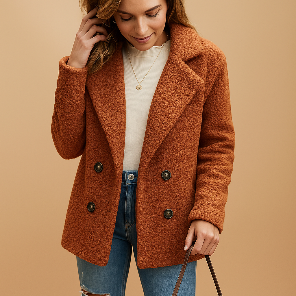 Effortless Women's Teddy Coat With Button Detail 2