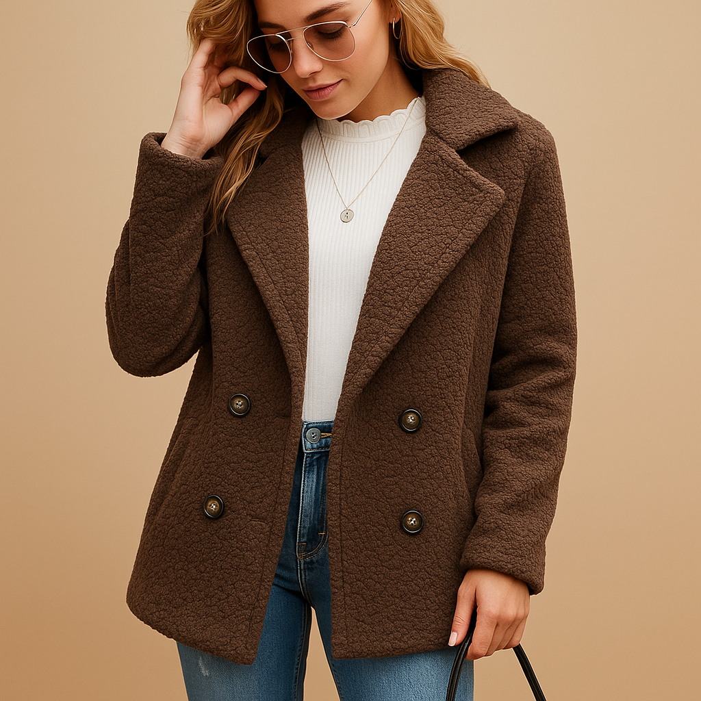 Effortless Women's Teddy Coat With Button Detail 3