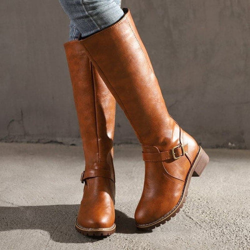 Elegant Black Knee High Boots With Buckle Detail 0