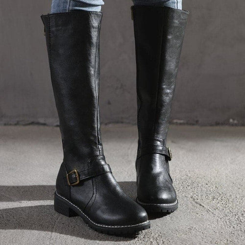 Elegant Black Knee High Boots With Buckle Detail 1