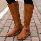 Elegant Black Knee High Boots With Buckle Detail 2