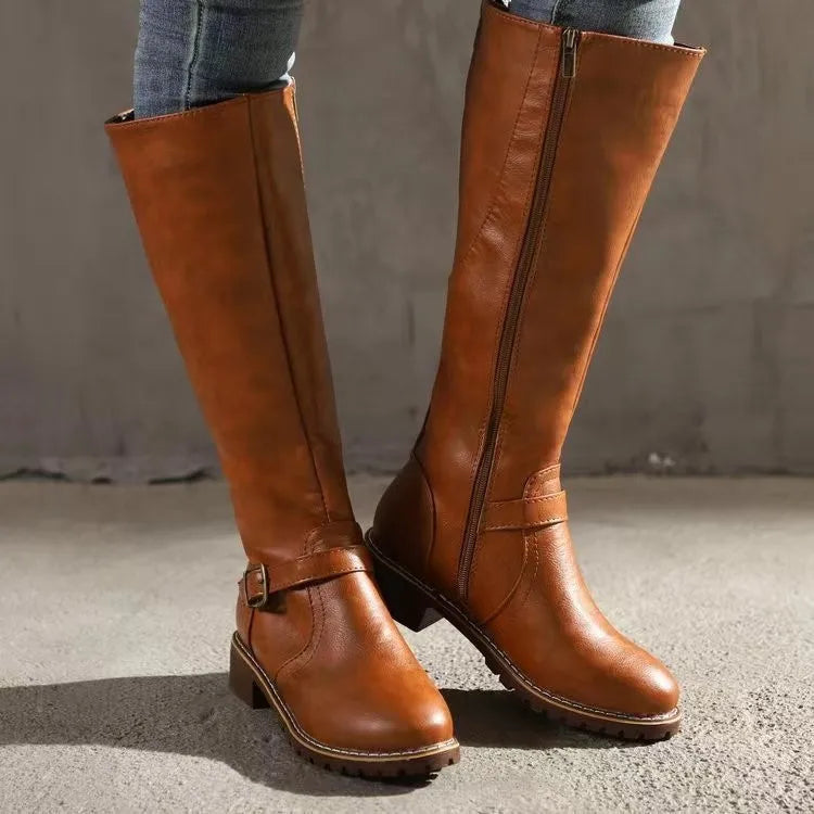 Elegant Knee High Boots With Buckle Detail 0
