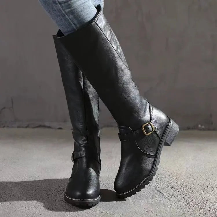 Elegant Knee High Boots With Buckle Detail 1