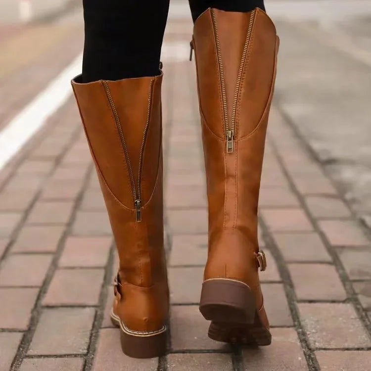 Elegant Knee High Boots With Buckle Detail 5
