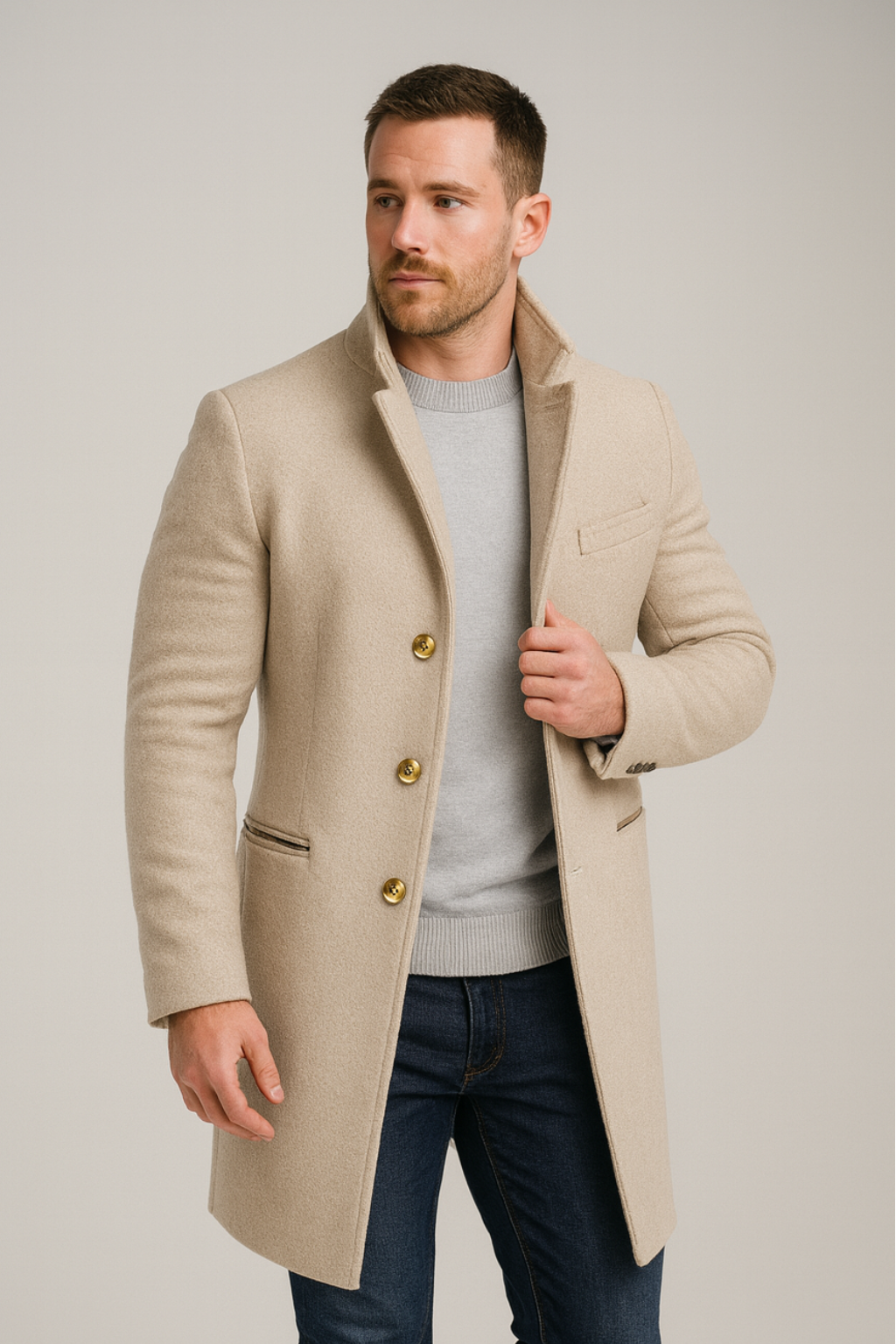 Elegant Men's Coat With Gold Buttons Longline Fit 1