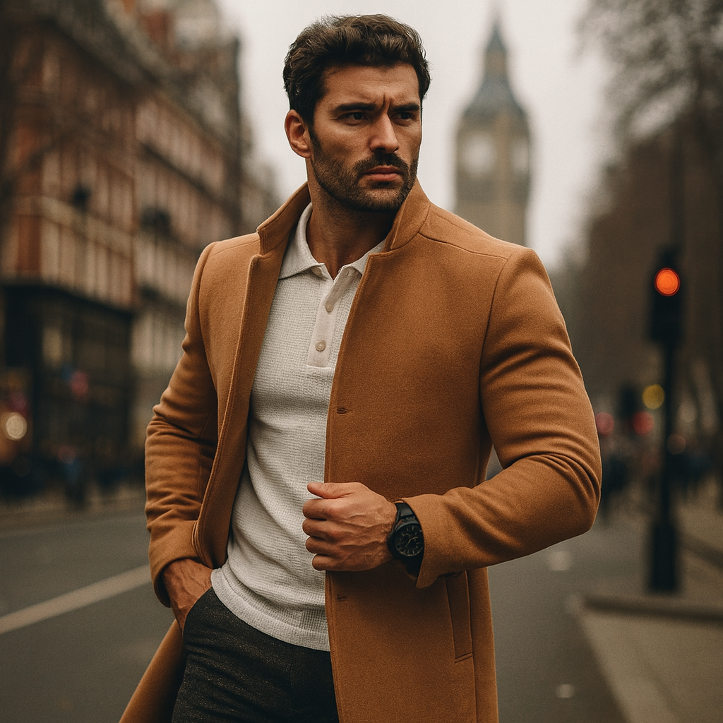 Elegant Men's Overcoat Slim Fit Minimalist Design 1