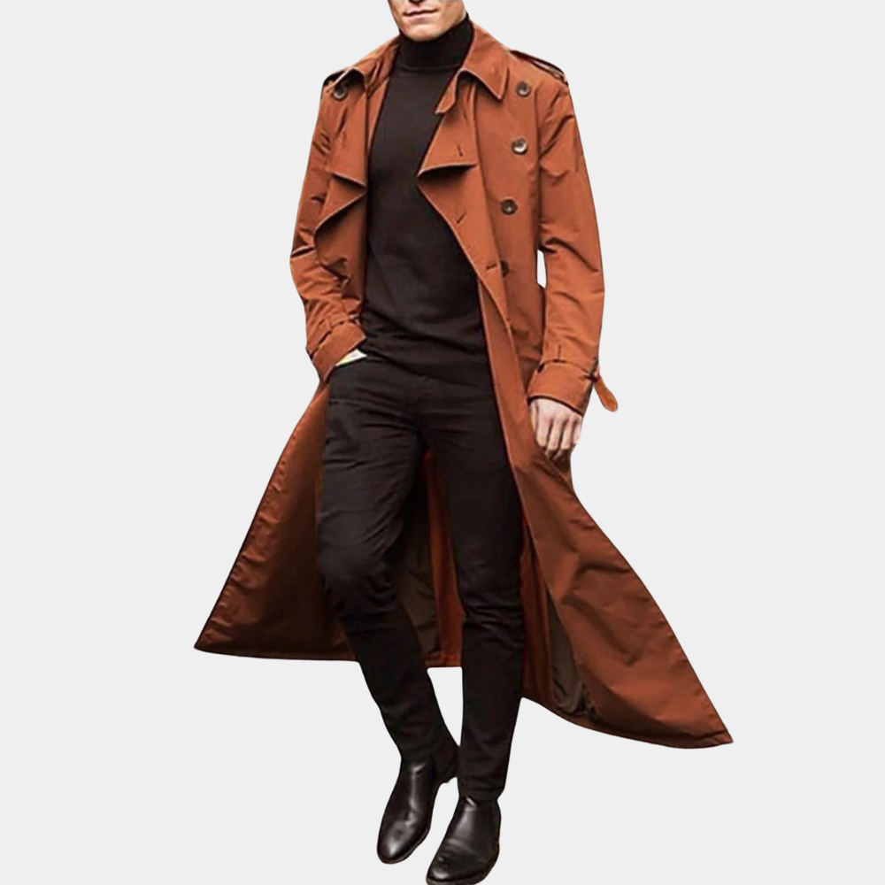 Elegant Men's Trench Coat With Belted Design 0