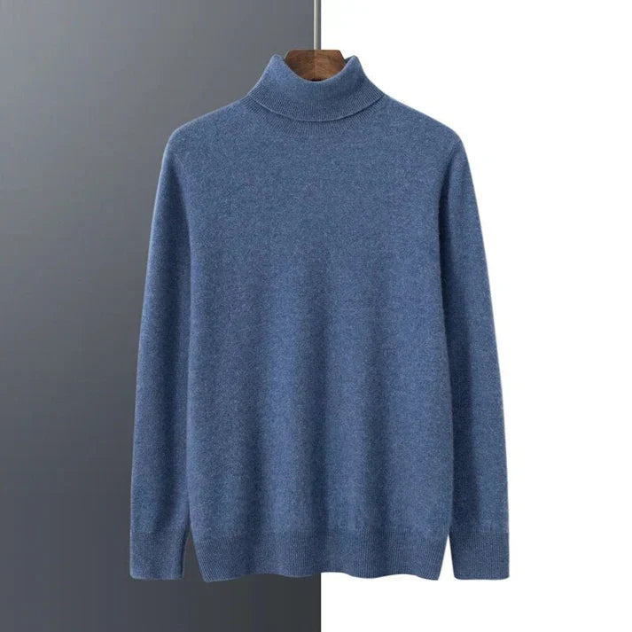 Elegant Men's Turtleneck Sweater Slim Fit Blue 0