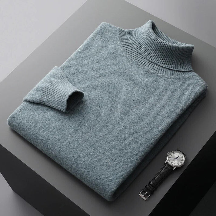 Elegant Men's Turtleneck Sweater Slim Fit Blue 1