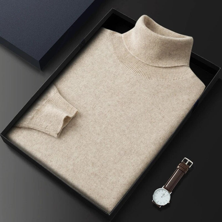 Elegant Men's Turtleneck Sweater Slim Fit Blue 4