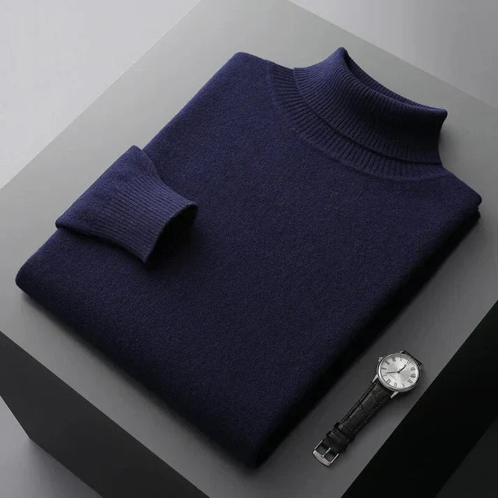 Elegant Men's Turtleneck Sweater Slim Fit Blue 6