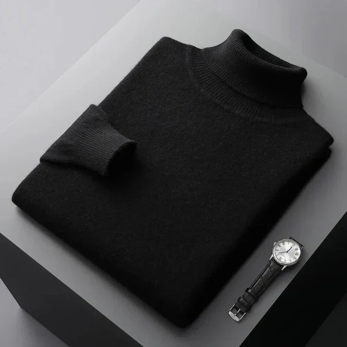 Elegant Men's Turtleneck Sweater Slim Fit Blue 7