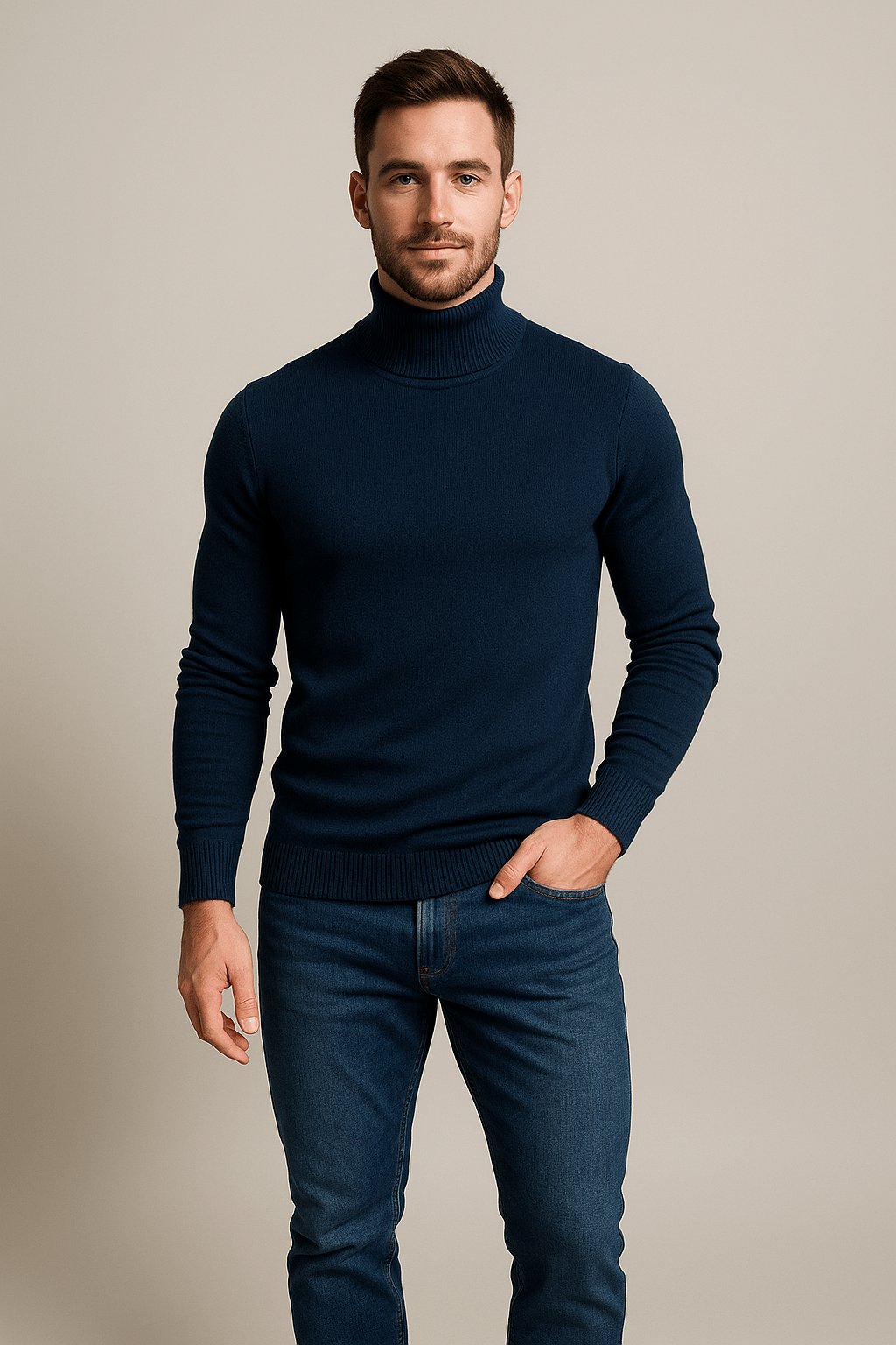 Elegant Men's Turtleneck Sweater Slim Fit Design 2