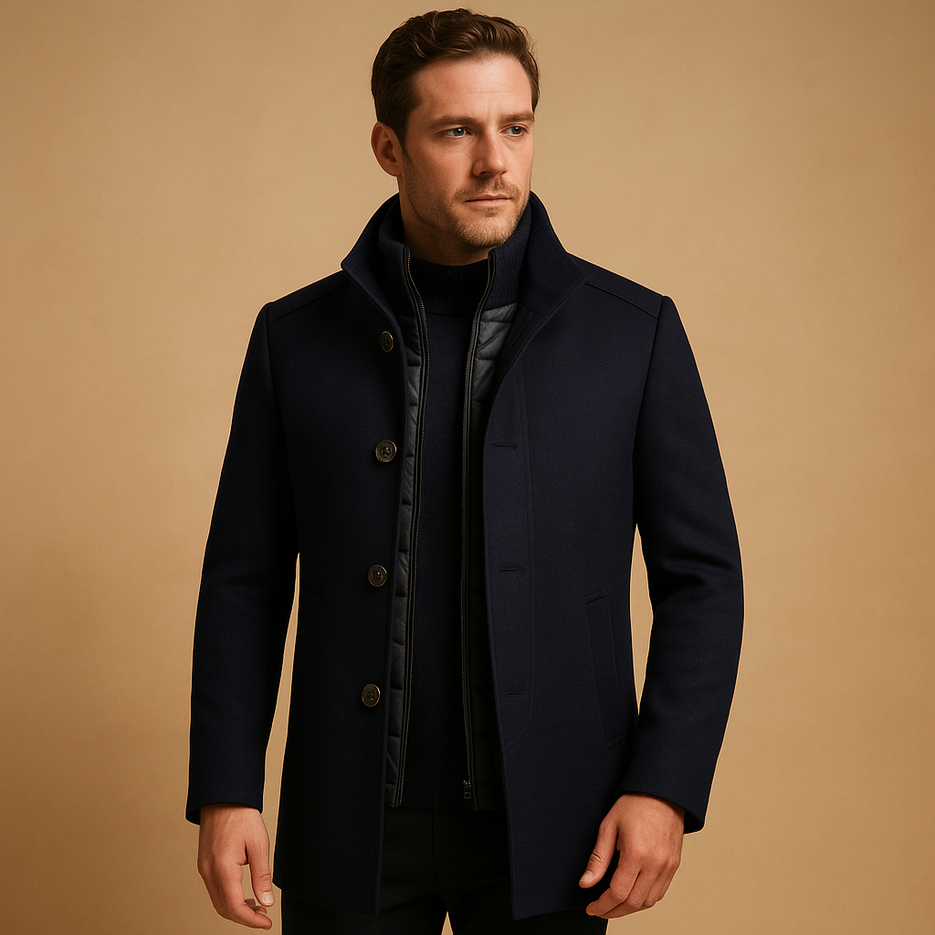 Elegant Men's Wool Coat With High Collar 2