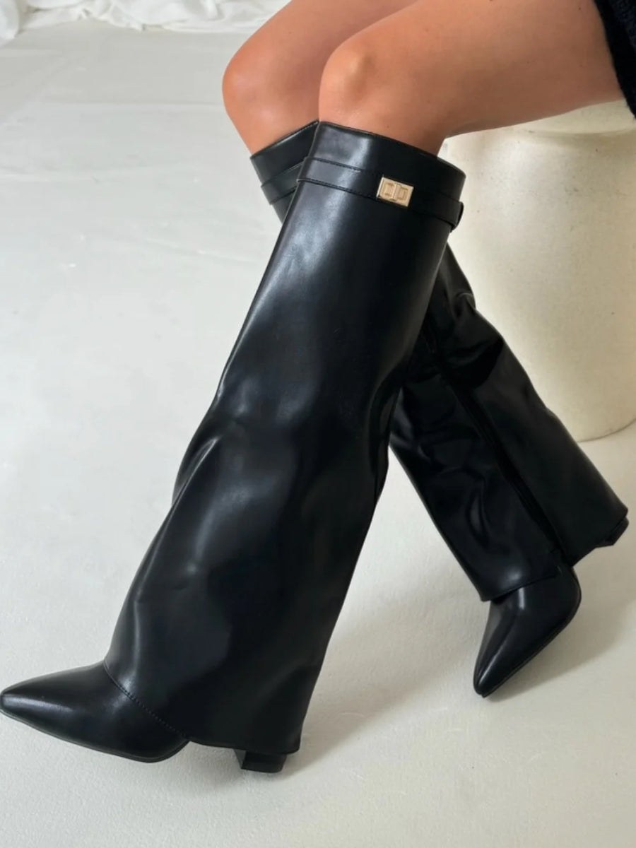 Elegant Thigh High Boots With Chic Buckle Detail 11