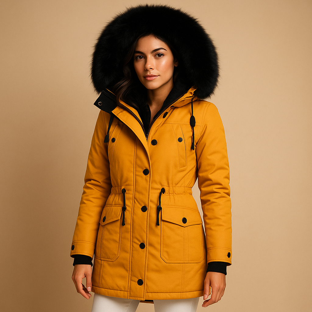 Elegant Winter Coat With Faux Fur Hood 0