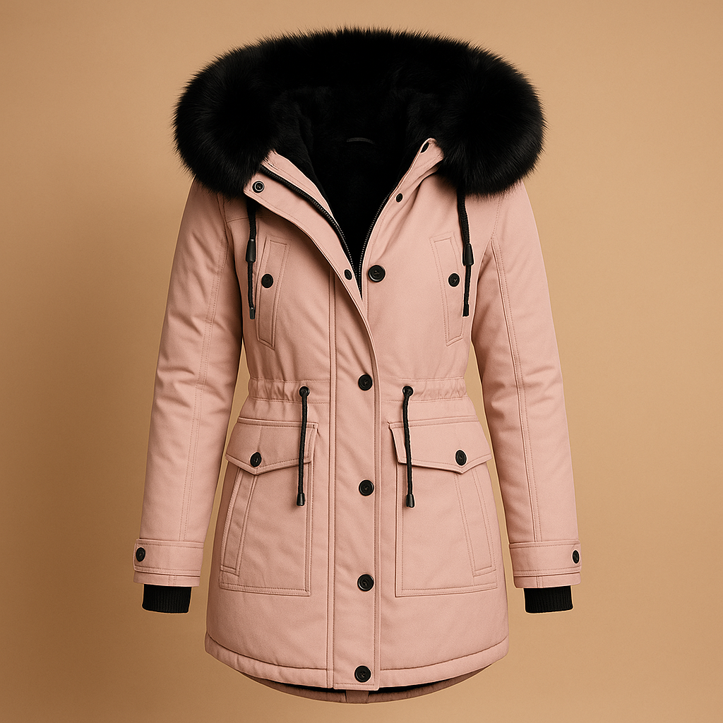Elegant Winter Coat With Faux Fur Hood 2