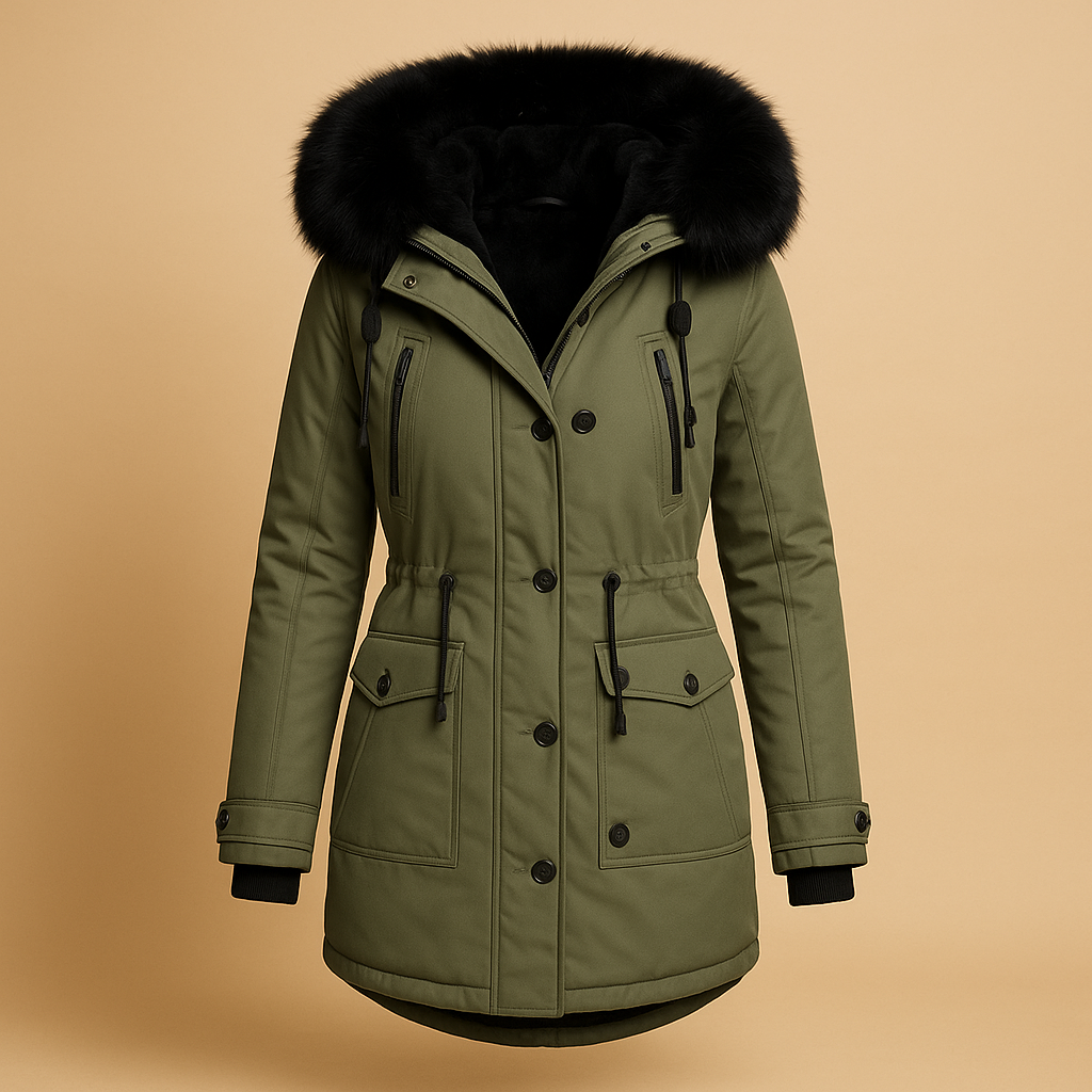 Elegant Winter Coat With Faux Fur Hood 3