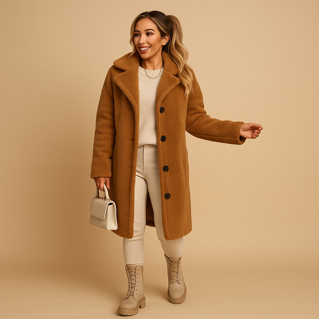 Elegant Winter Coat Women Longline Teddy Design 1