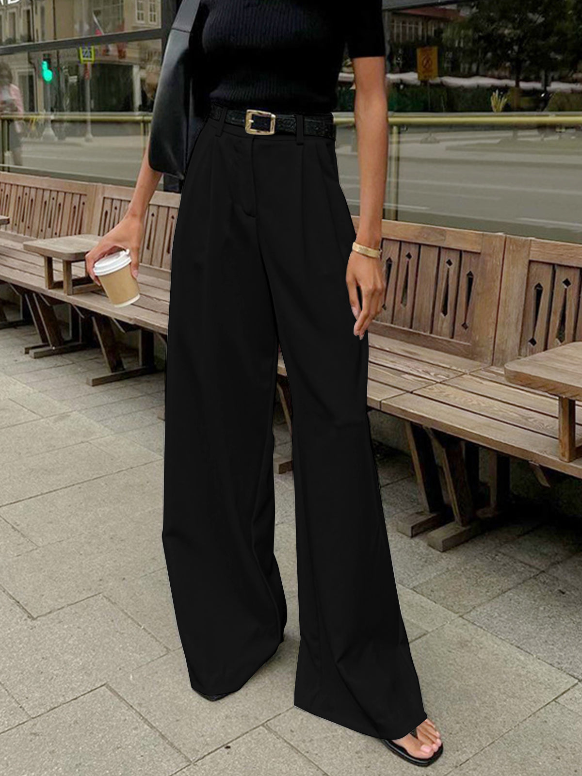 Elegant Women's Wide Leg Trousers, Relaxed Fit 1