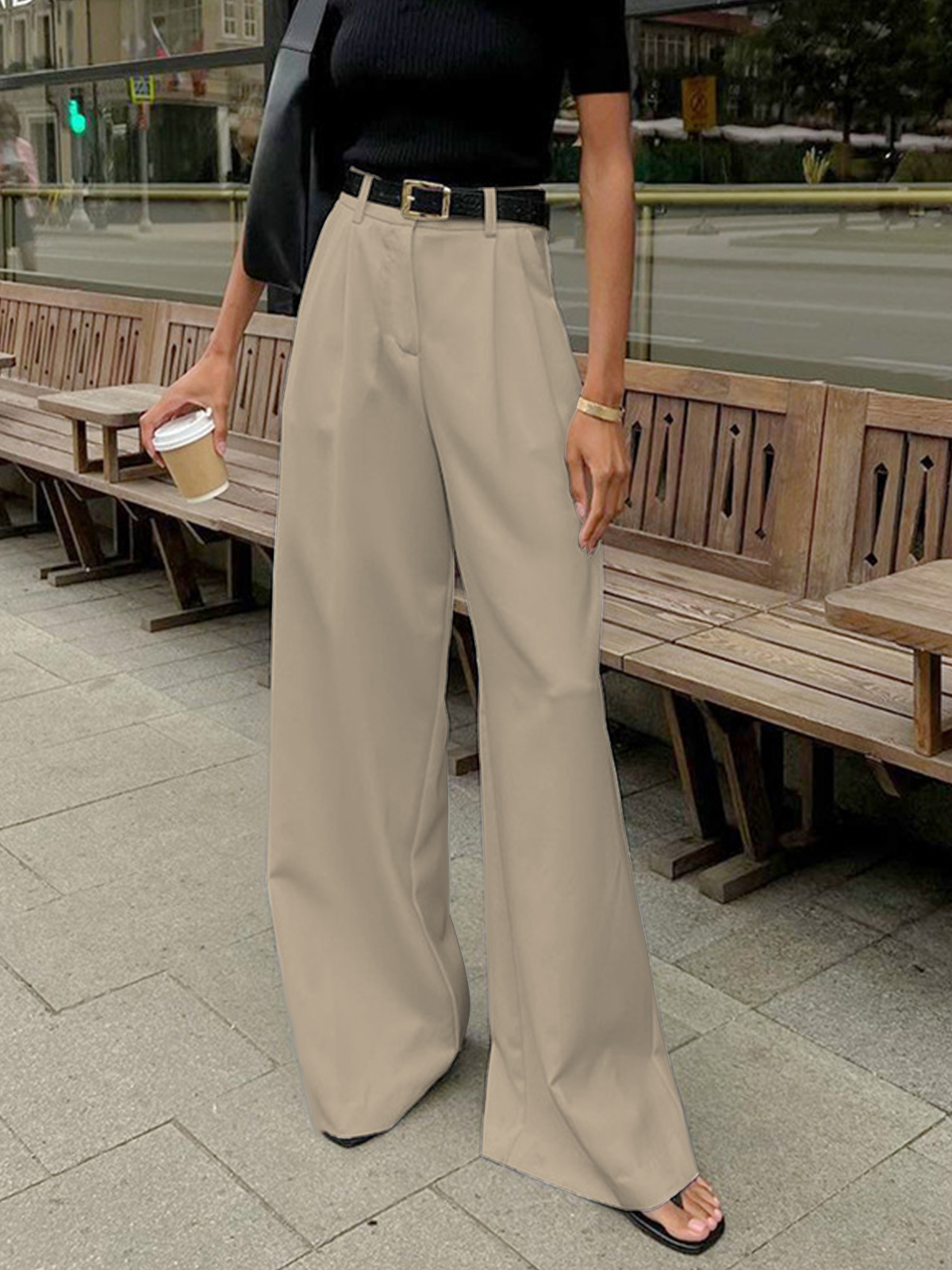 Elegant Women's Wide Leg Trousers, Relaxed Fit 4