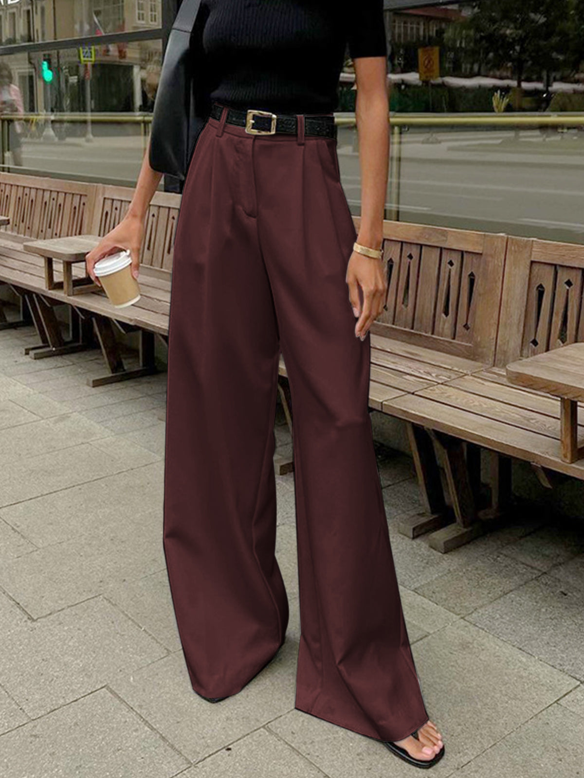 Elegant Women's Wide Leg Trousers, Relaxed Fit 5