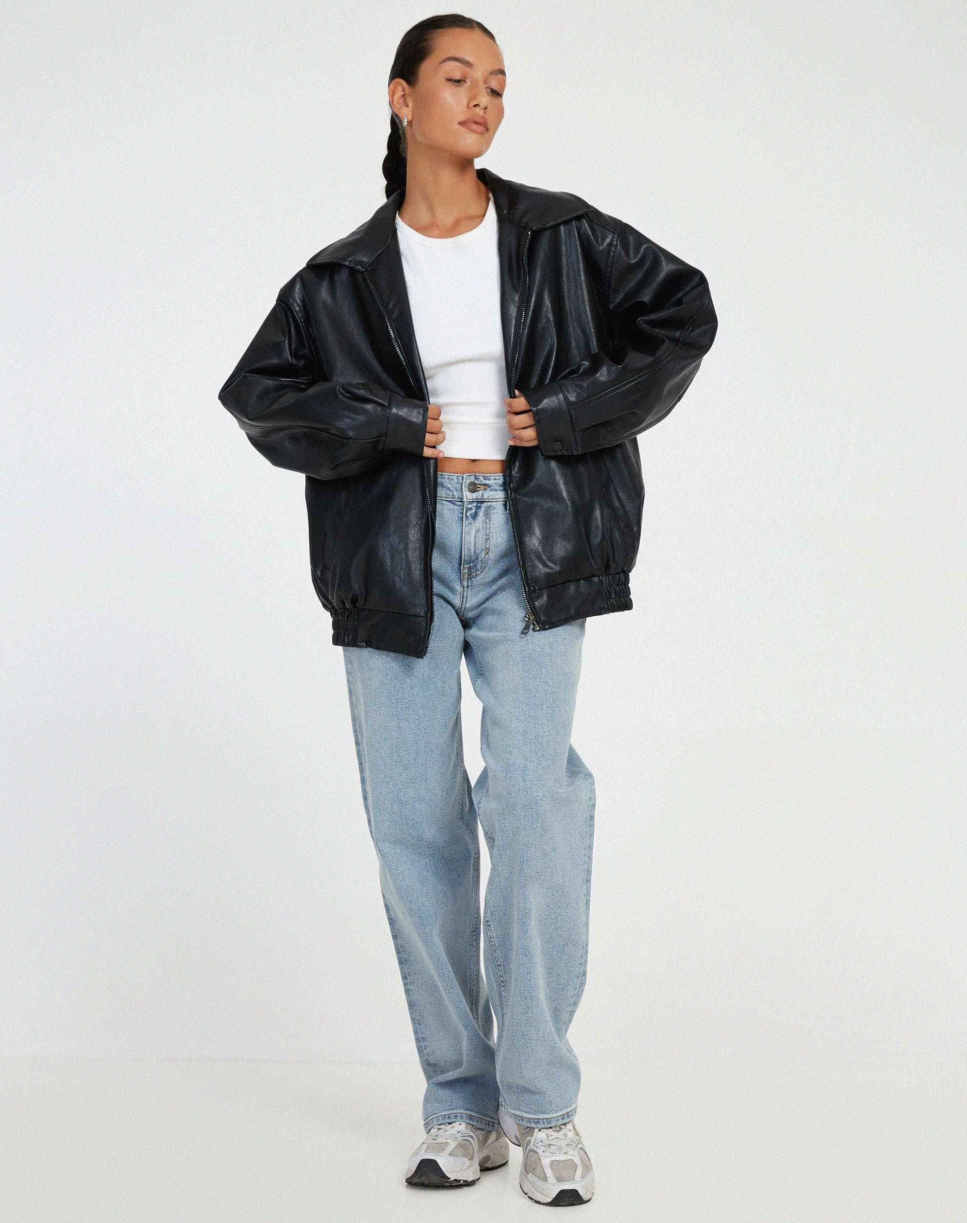 Women’s Jacket Leather Bomber Jacket Oversized Fit Minimalist Design 4