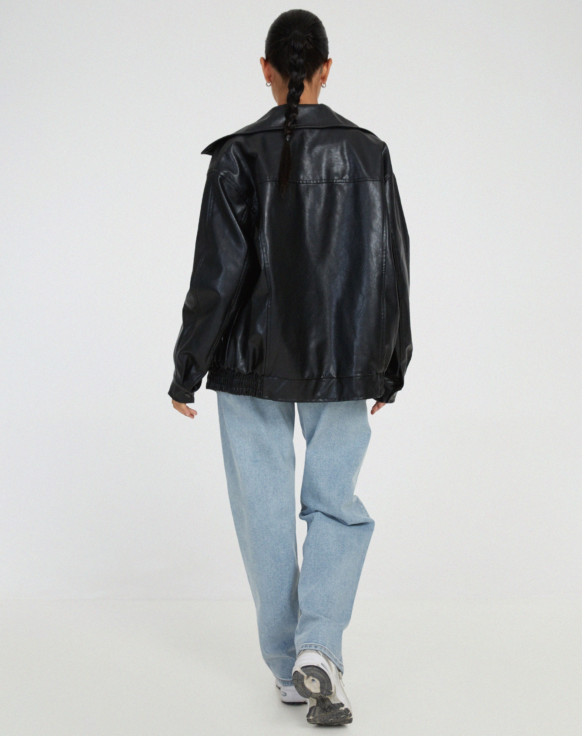 Women’s Jacket Leather Bomber Jacket Oversized Fit Minimalist Design 5