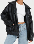 Women’s Jacket Leather Bomber Jacket Oversized Fit Minimalist Design 6
