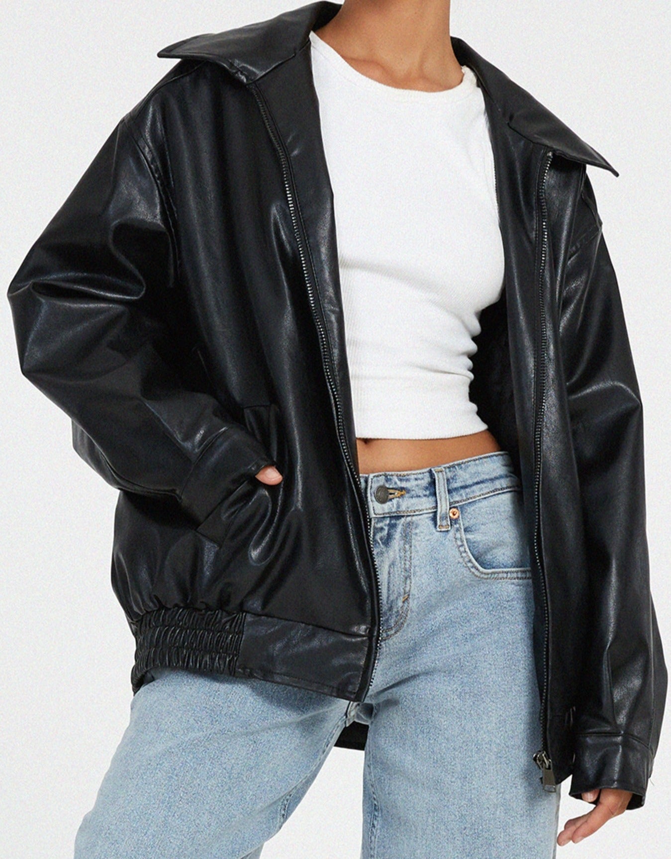 Women’s Jacket Leather Bomber Jacket Oversized Fit Minimalist Design 6